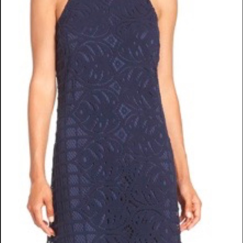 Lilly dress in navy blue with fun overlay.